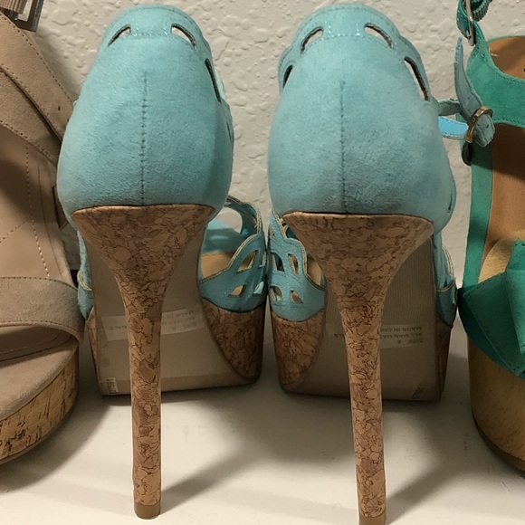 Turquoise lace cut peep toe platform heels 6.5 - Picture 3 of 3